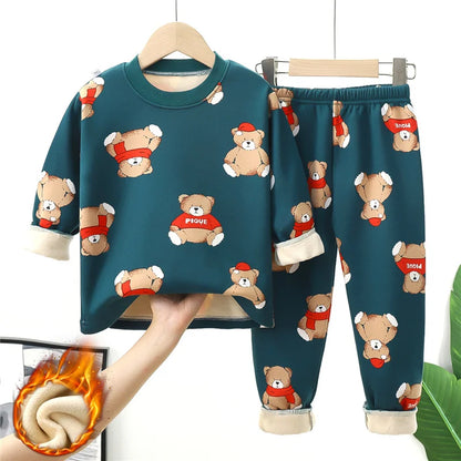 Cartoon Bear Design Kids Warm Plus Velvets Sleepwears childrensterritory