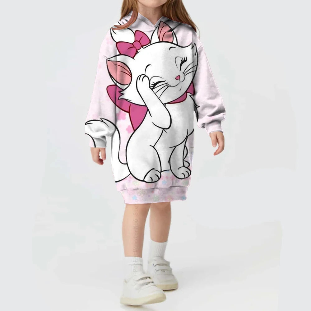 Kids Girls Cute Cat Print Casual Hoodie Dresses