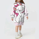 Kids Girls Cute Cat Print Casual Hoodie Dresses childrensterritory