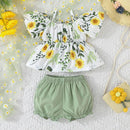 Baby Girls Floral Suspenders Tops and Shorts 2Pcs Outfit Set childrensterritory