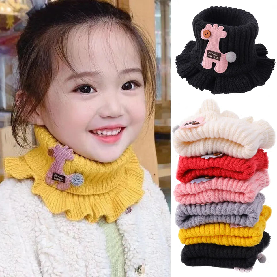 Kids Warm Thick Cartoon Giraffe Knit Scarfs Neck Sets childrensterritory