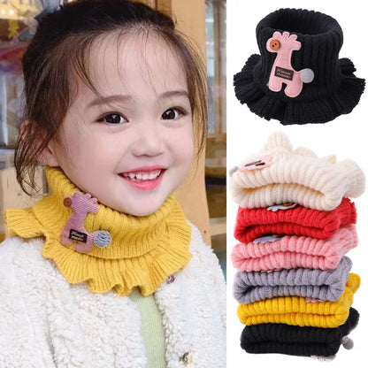 Kids Warm Thick Cartoon Giraffe Knit Scarfs Neck Sets childrensterritory