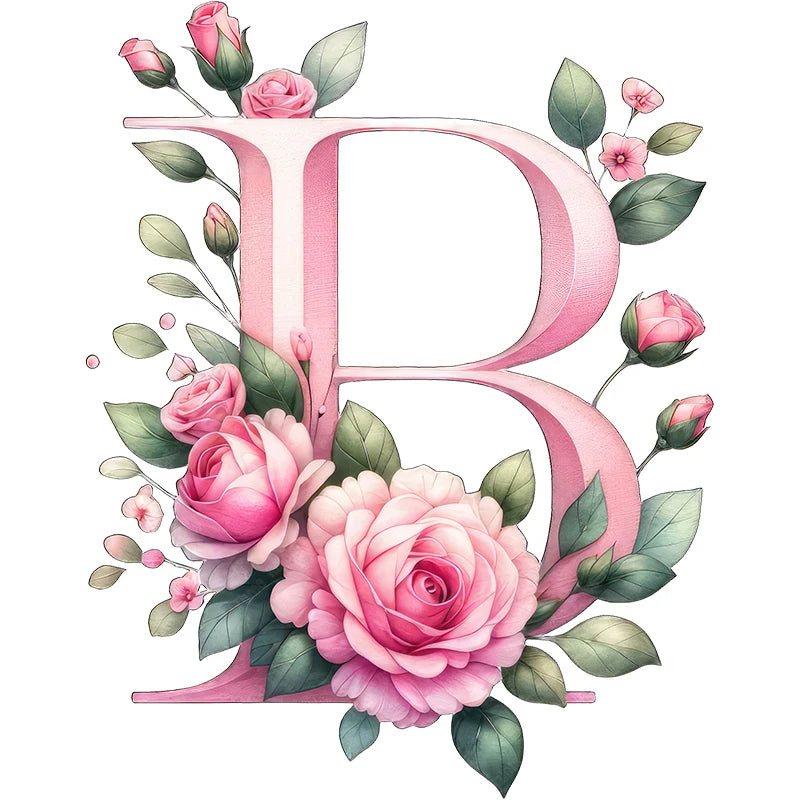 Self-Adhesive Pink Flower Letter Art Wall Decals