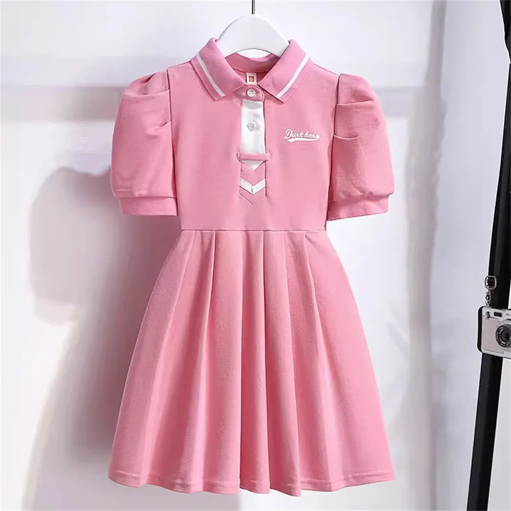 Girls' Collar Design Short Sleeves Casual Dresses