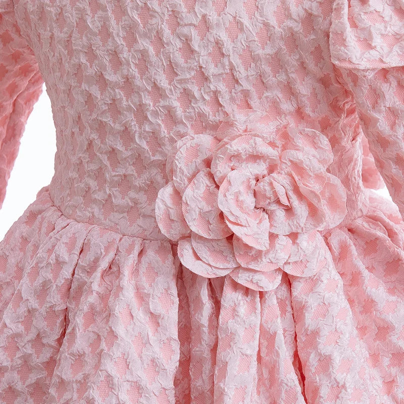 Long-Sleeved Flower Lace Design Princess Dresses For Girls