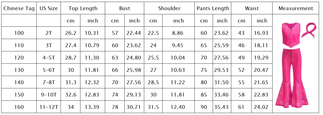 Kids Girls Starry Vest Top Pants Scarf Barbie Costume for Halloween