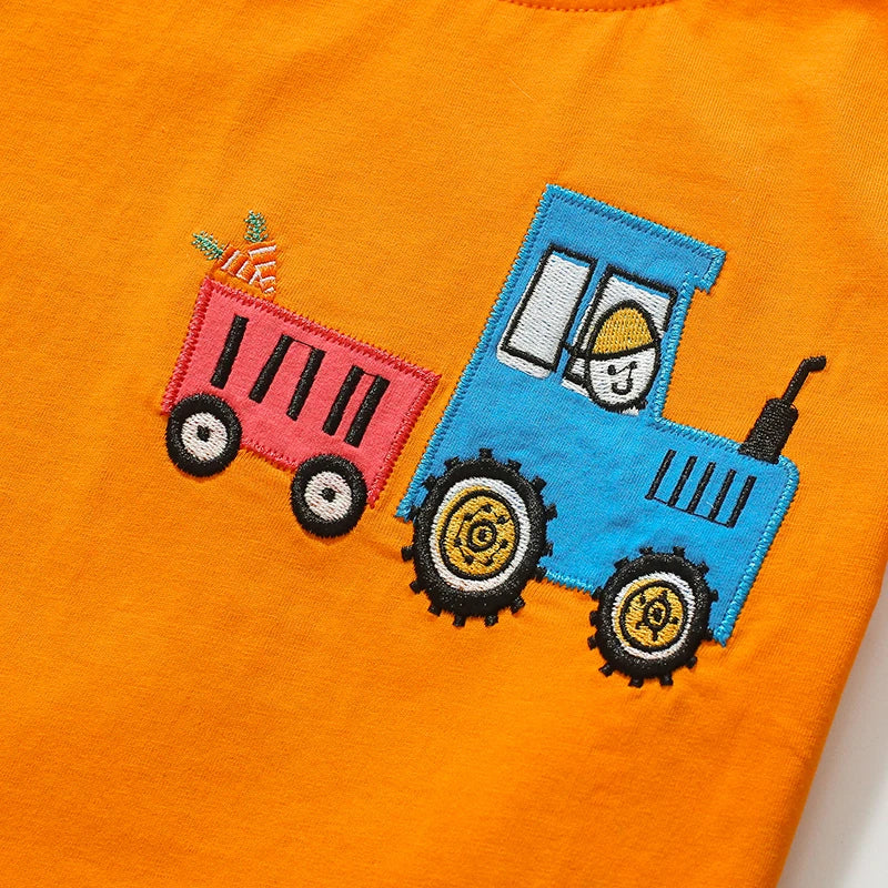 Kids Boys Cartoon Tractor Print Summer T-shirts childrensterritory