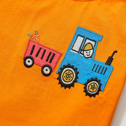 Kids Boys Cartoon Tractor Print Summer T-shirts childrensterritory