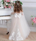Lace Appliques Sheer Neck Design Flower Girl Dress childrensterritory