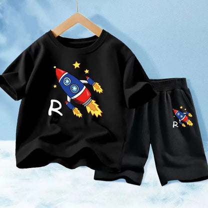 Kids Boy Funny Shark Print T-Shirts and Half Pants Set childrensterritory