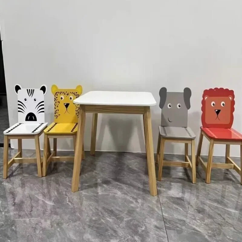 Kids Wood Table Chairs Set, White & Primary
