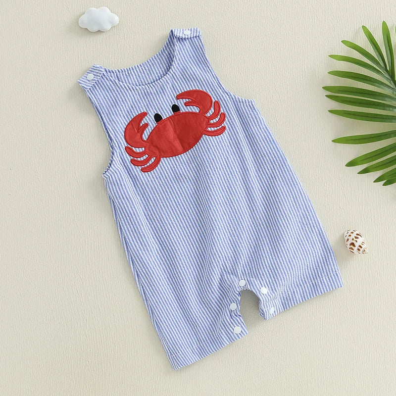 Baby Boy Crab Embroidery Sleeveless Romper