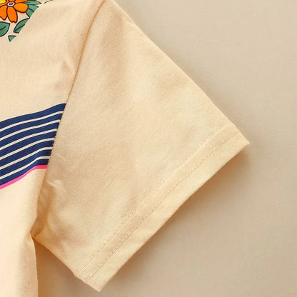 Guitar Print Summer Cotton Tops for Little Girls childrensterritory