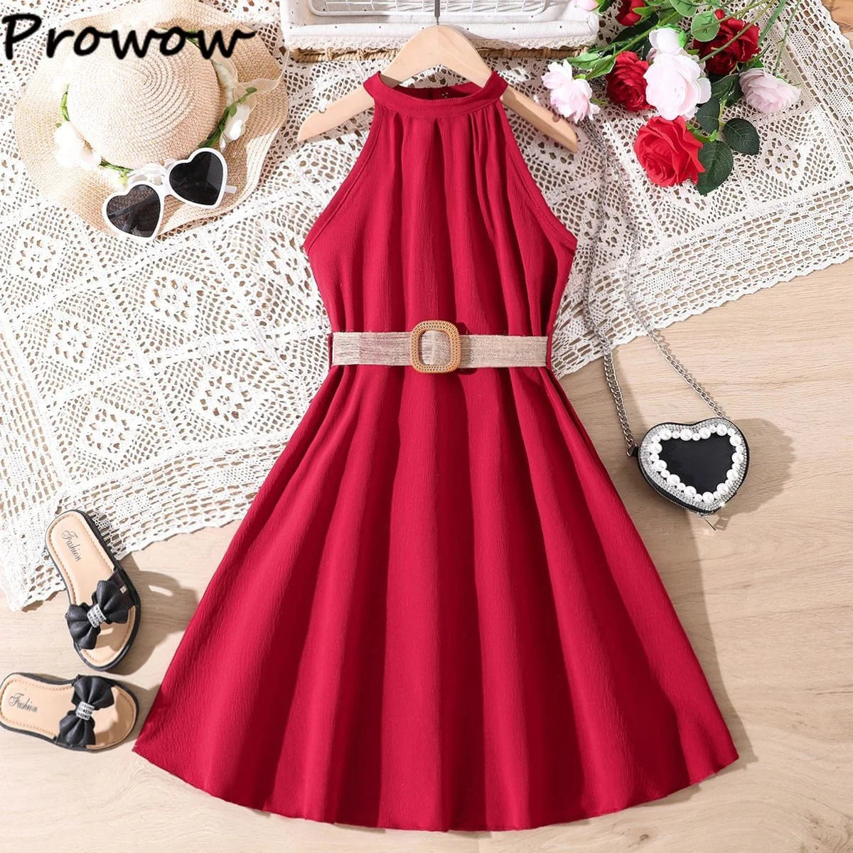 Kids Girls Off Shoulder Formal Summer Party Dresses With Belt