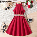 Kids Girls Off Shoulder Formal Summer Party Dresses With Belt