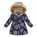 Kids Girls Cotton-Padded Flower Print and Fleece Hooded Jackets childrensterritory