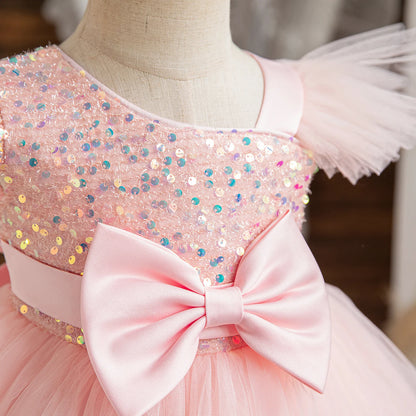 Baby Girls Sequins Fly Sleeves Tutu Wedding Party Princess Outfits childrensterritory