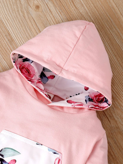 Newborn Baby Girl 3pcs Warm Floral Hooded Outfit Set