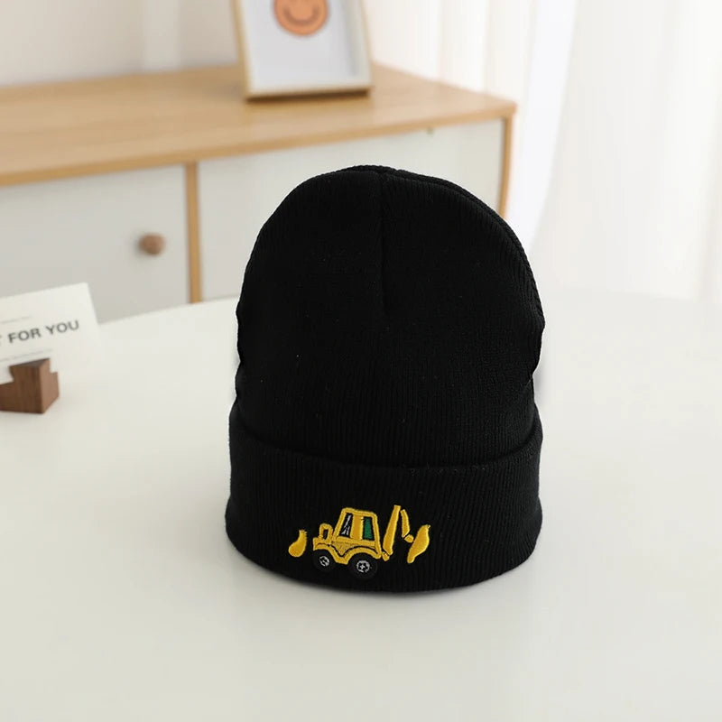 Casual Knitted Cartoon Excavator Embroidered Kids Caps childrensterritory