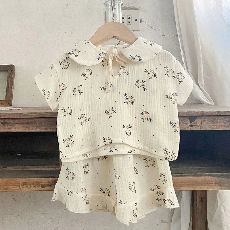 Baby Girls Korean Style Printed Summer Cotton Clothes Set childrensterritory