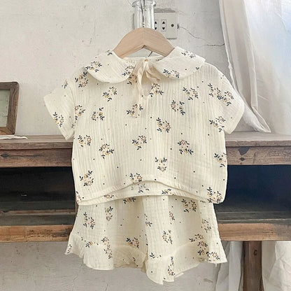 Baby Girls Korean Style Printed Summer Cotton Clothes Set childrensterritory