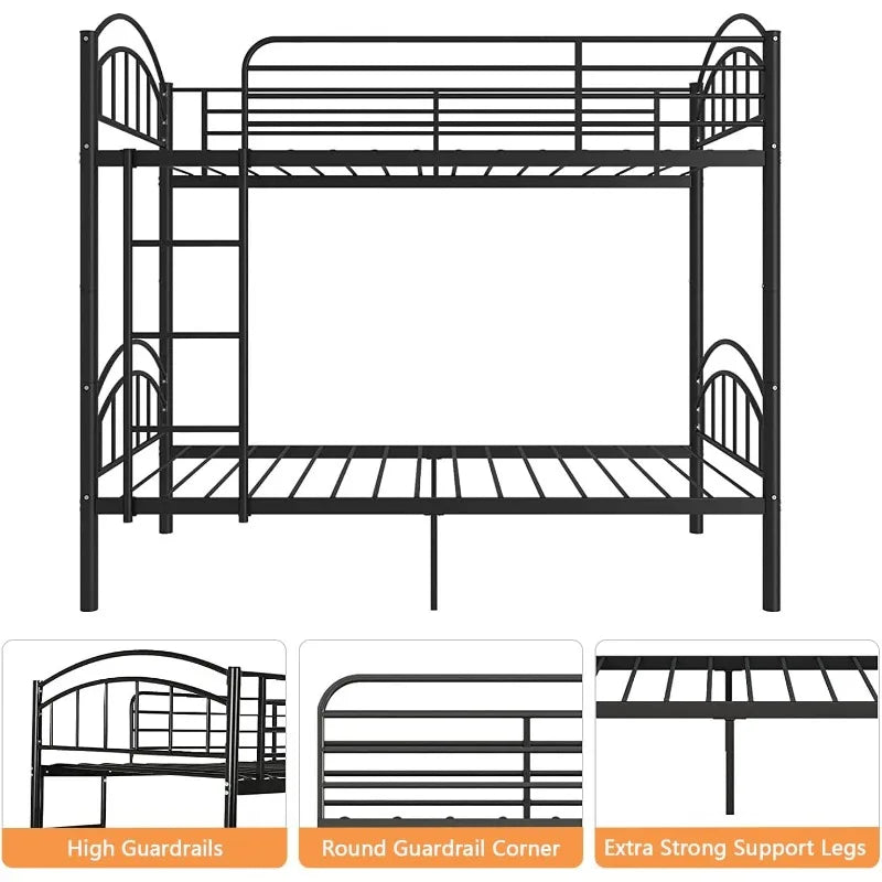Convertible Metal Bunk Bed Frame with Removable Ladder &amp; Guard Rail childrensterritory