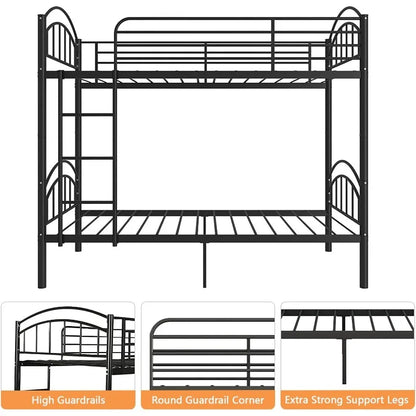 Convertible Metal Bunk Bed Frame with Removable Ladder &amp; Guard Rail childrensterritory