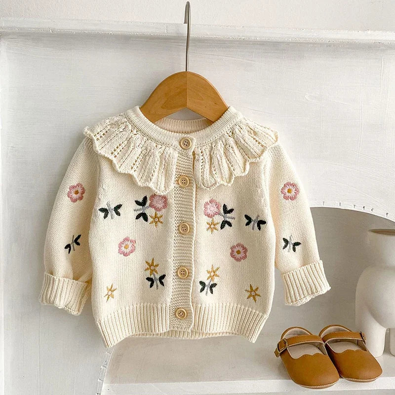 Baby Girl Flower Embroidered Knitted Cardigans childrensterritory
