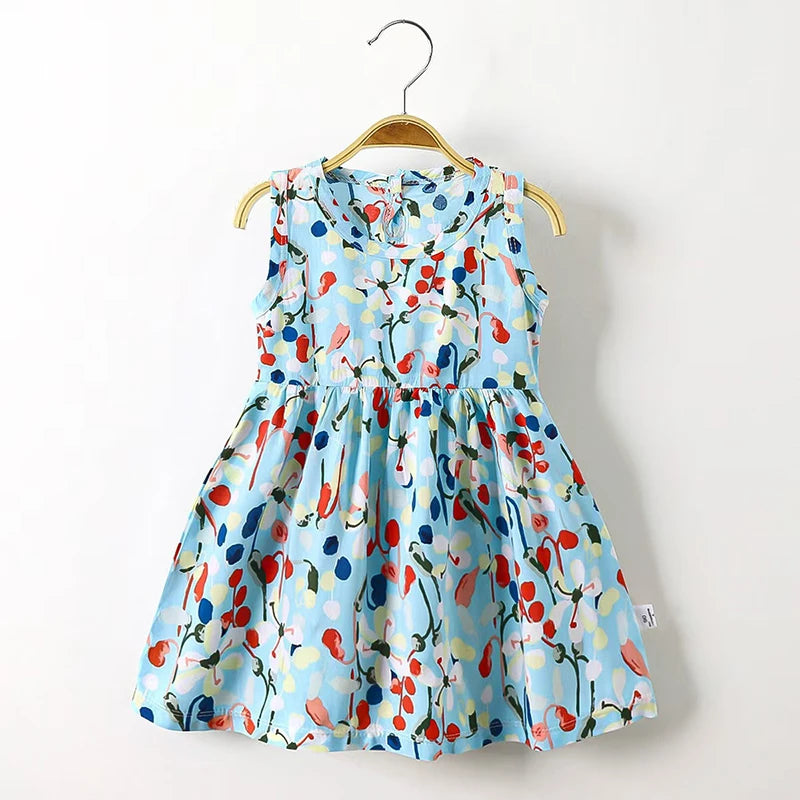 Little Girls Elegant Floral Print Summer Dresses childrensterritory