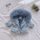 Large Fur Collar Hooded Little Girl's Denim Winter Jackets childrensterritory