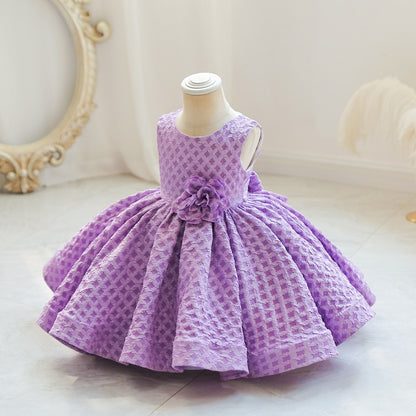 Baby Girl Plaid Flower Bowknot Sleeveless Evening Party Outfit childrensterritory