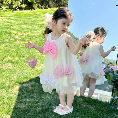 Little Girls Stylish Bow Design A-Line Princess Yarn Skirt Dresses