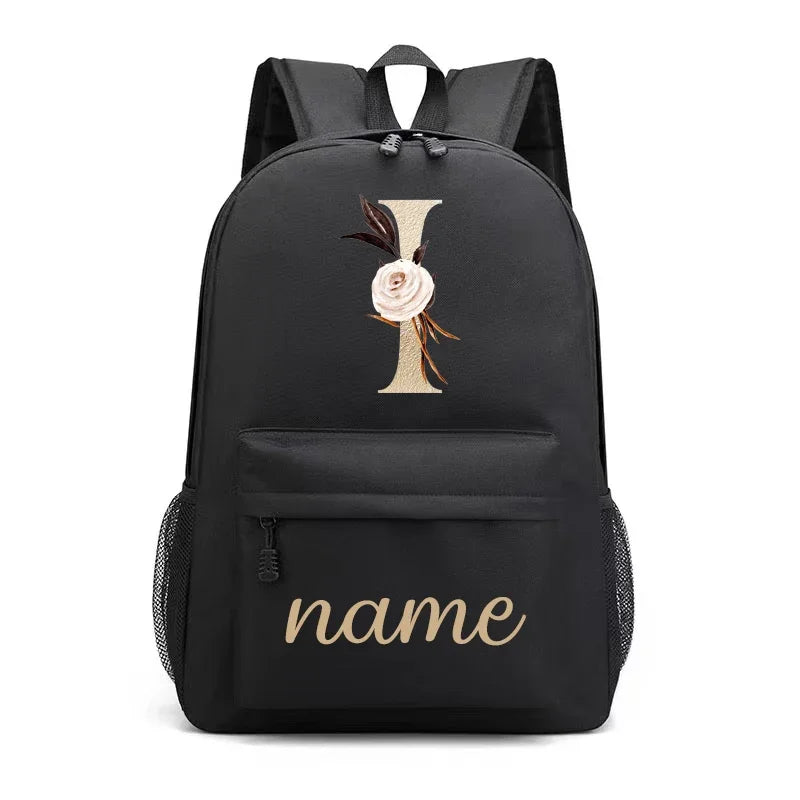 Canvas High School Backpack with Custom Letter Name