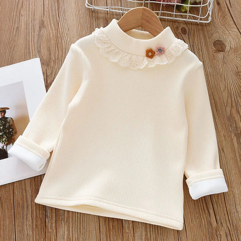 Girls' Long-Sleeved Round-Neck Design Winter Top
