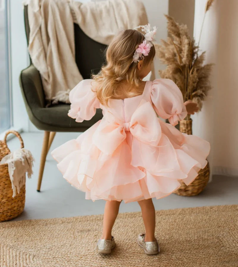 Tutu Flower Girl Dress with Big Bow for Birthday Party