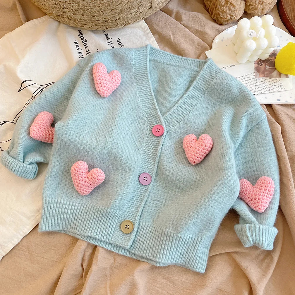 Korean Style 3D Love Knitted Cardigan for Little Girls childrensterritory