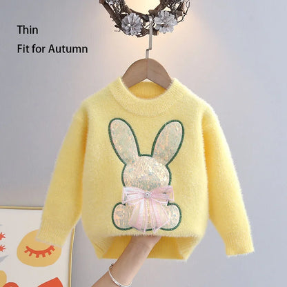 Kids Girls Cartoon Rabbit Design Fall Winter Pullover childrensterritory