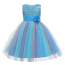 Girls Sleeveless Sequins Flower Rainbow Design Summer Dresses childrensterritory