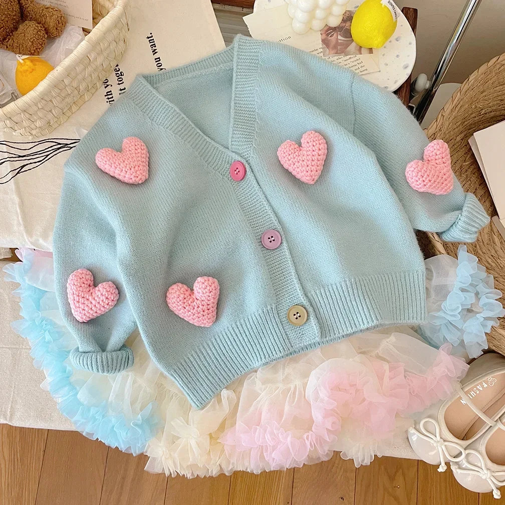 Girls’ Long-Sleeved Soft Winter Sweater with Heart Design