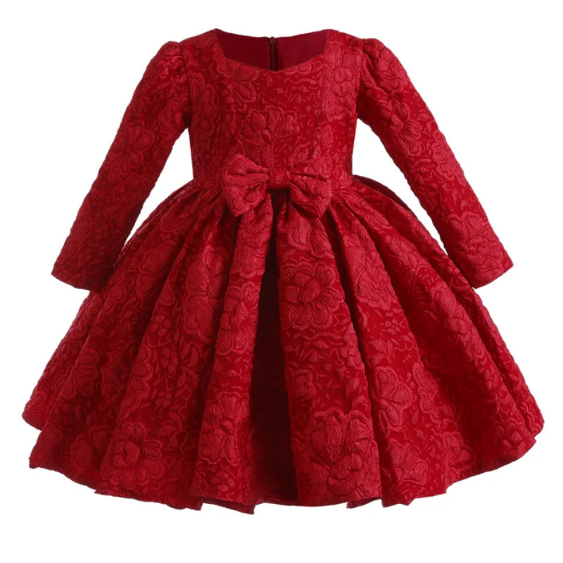 Long sleeved Bow Design Party Dresses For Girls childrensterritory