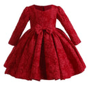 Long sleeved Bow Design Party Dresses For Girls childrensterritory