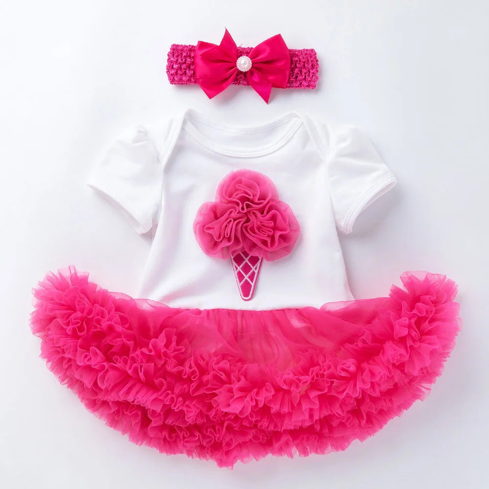 Newborn Girls White Bodysuit with Pettiskirt Tutu Outfits
