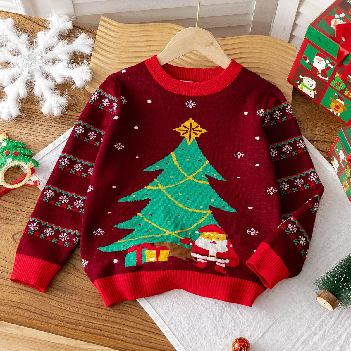 Kids Round Neck Christmas Design Warm Sweater