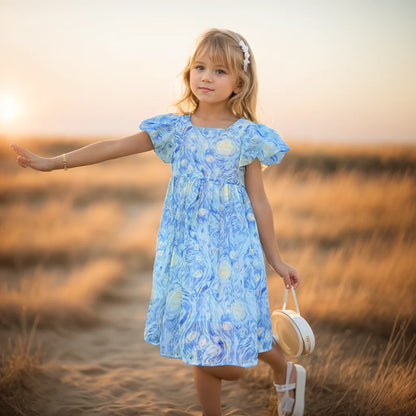 Stylish Printed Summer Party Dress for Kids Girls childrensterritory