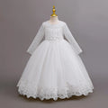 Long Sleeve Flower Design Elegant Dress For Girls childrensterritory