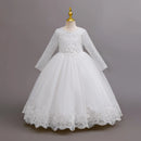 Long Sleeve Flower Design Elegant Dress For Girls childrensterritory