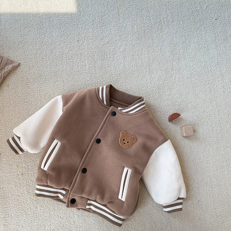 Kids Full Sleeves Bear Cartoon Design Winter Jacket
