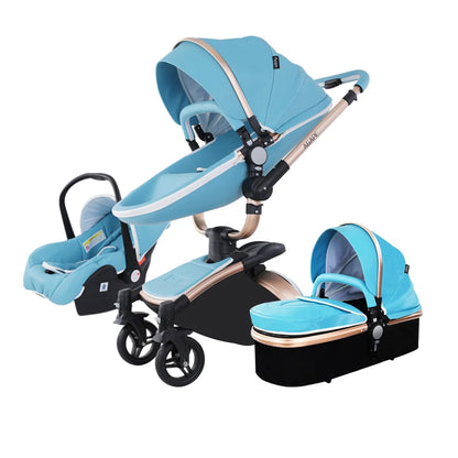 Two-way Foldable PU Leather Baby Stroller With Carseat