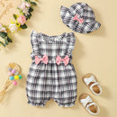 Newborn Girl Plaid Design Summer Romper and Hat Set childrensterritory