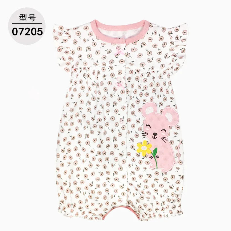 Baby Cartoon Print Cotton Short-Sleeve Summer Romper childrensterritory